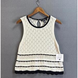 Ellen Tracy Crochet Peplum Ruffle‎ Sleeveless Top Women's M Marshmallow/Black